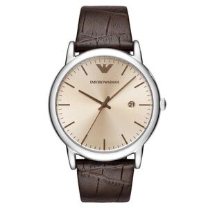Emporio Armani Luigi Analog Bronze Dial Brown Leather Strap Watch NEEDS BATTERY